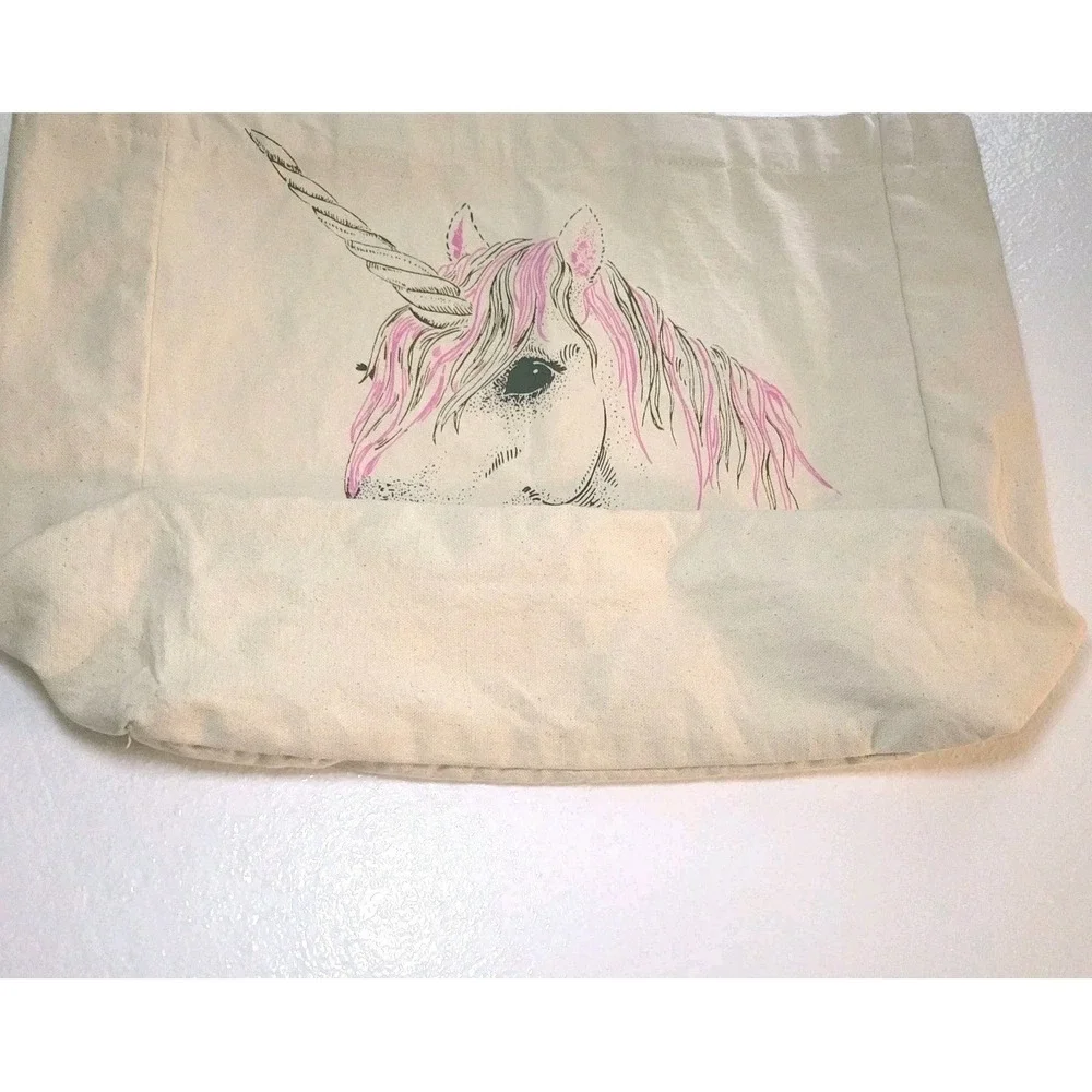 Unicorn Canvas Tote Bag Cotton Shopping Beach Reusable 15x15 Whimsical‎